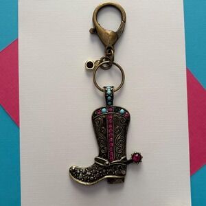 Bronze Rhinestone Western Boot Keychain Purse Charm Keychain Bag Accessory